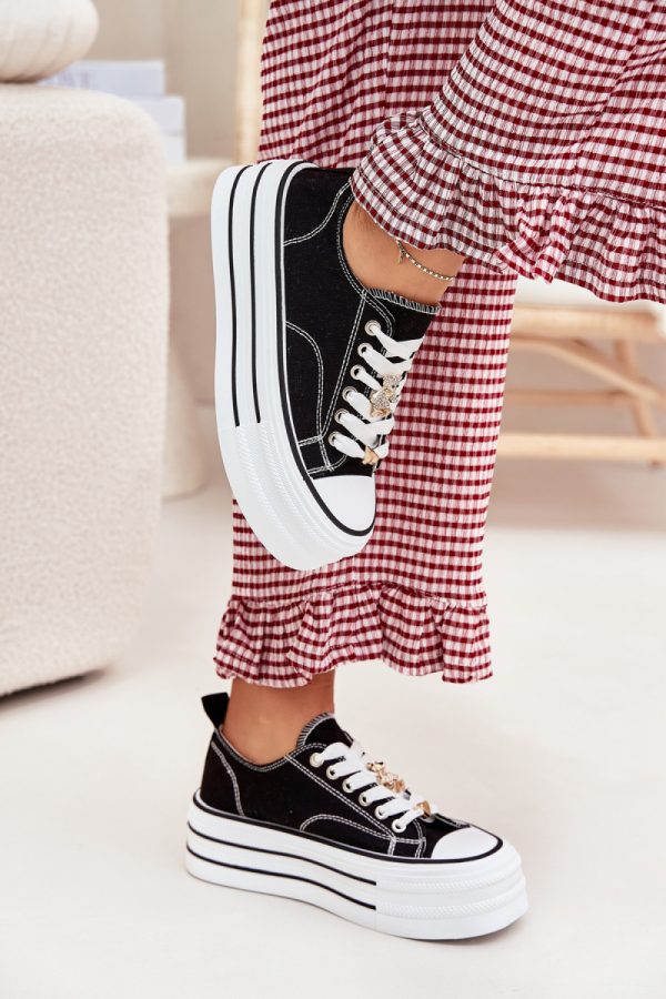 Black Sneakers in Women`s Athletic Shoes, Trainers, Sneakers with Fabric, Footbed, Upper Height and Platform Height