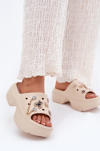 Beige Flip-flops in Sandals & Flip-Flops For Women with Fabric, Footbed and Platform Height