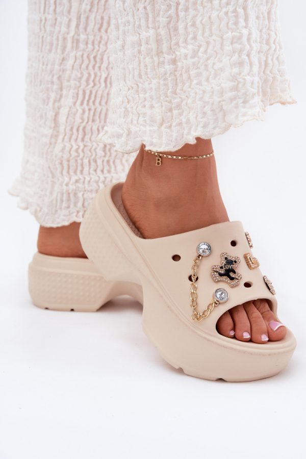 Beige Flip-flops in Sandals & Flip-Flops For Women with Fabric, Footbed and Platform Height
