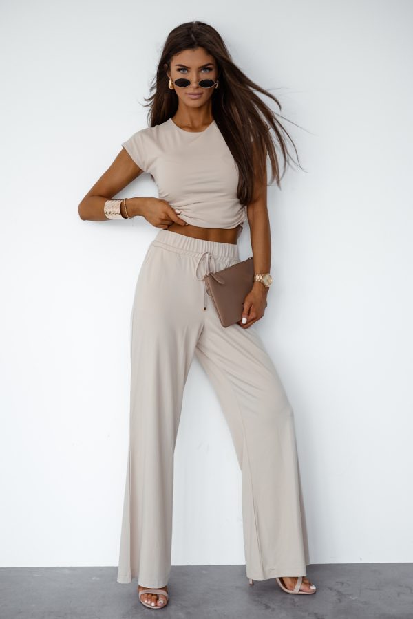 Beige Set in Pants, Trousers, Shorts with Spandex and Viscose