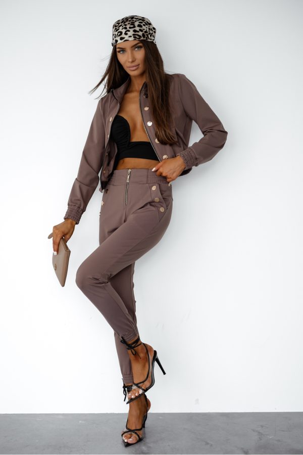 Brown Set in Pants, Trousers, Shorts with Spandex and Viscose