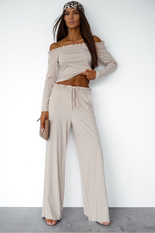 Beige Set in Pants, Trousers, Shorts with Spandex and Viscose
