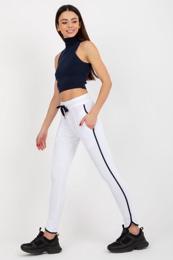 White Tracksuit Trousers in Pants, Trousers, Shorts with Cotton, Spandex and Polyester