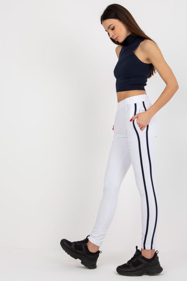 White Tracksuit Trousers in Pants, Trousers, Shorts with Cotton, Spandex and Polyester