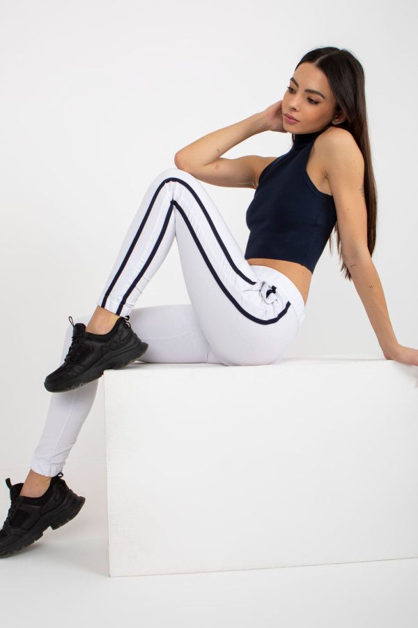 White Tracksuit Trousers in Pants, Trousers, Shorts with Cotton, Spandex and Polyester