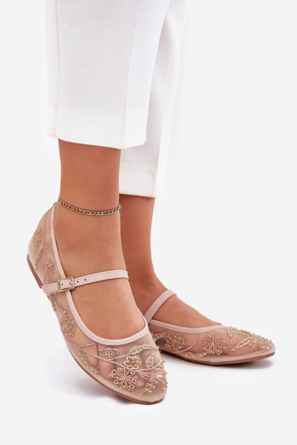 Beige Ballet Flats in Ballet Flats, Ballet Pumps For Women with Fabric, Footbed and Heel Height