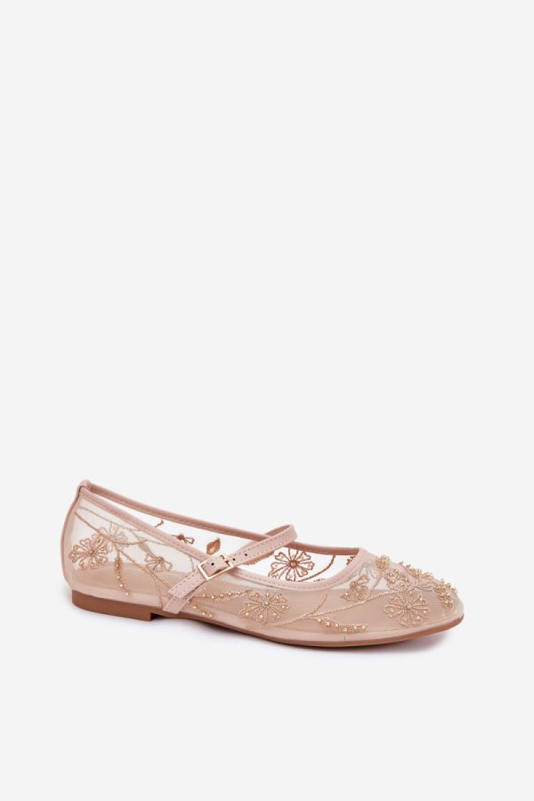 Beige Ballet Flats in Ballet Flats, Ballet Pumps For Women with Fabric, Footbed and Heel Height