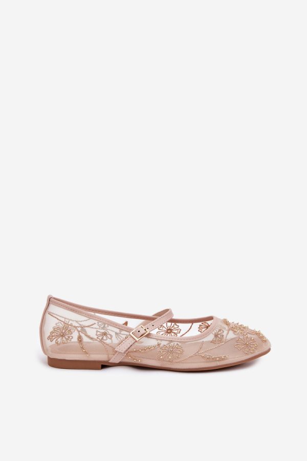 Beige Ballet Flats in Ballet Flats, Ballet Pumps For Women with Fabric, Footbed and Heel Height