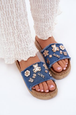 Navy Blue Platform Sandals in Sandals & Flip-Flops For Women with Fabric, Footbed and Platform Height