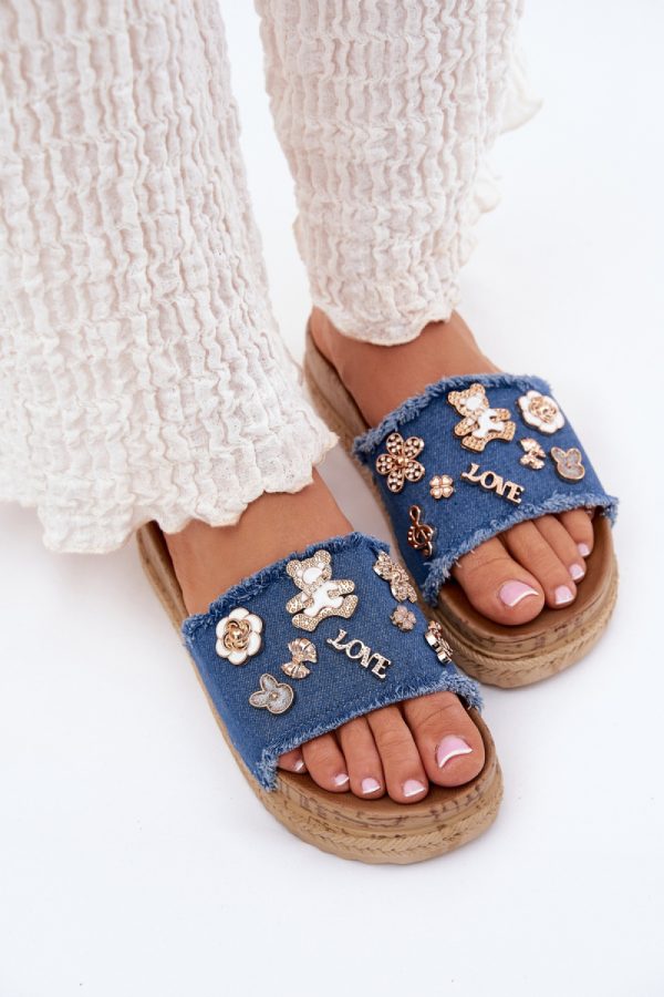 Navy Blue Platform Sandals in Sandals & Flip-Flops For Women with Fabric, Footbed and Platform Height