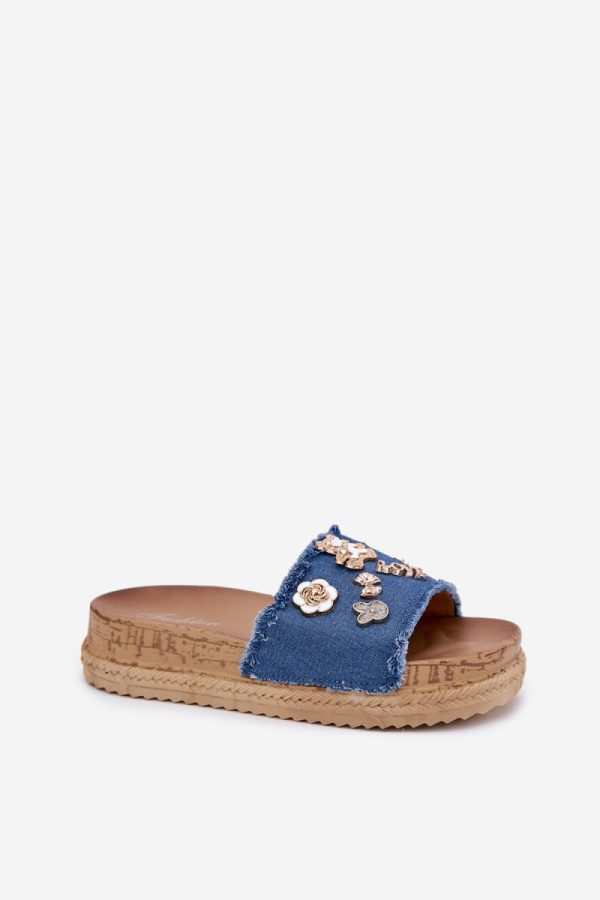 Navy Blue Platform Sandals in Sandals & Flip-Flops For Women with Fabric, Footbed and Platform Height