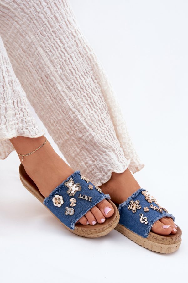 Navy Blue Platform Sandals in Sandals & Flip-Flops For Women with Fabric, Footbed and Platform Height