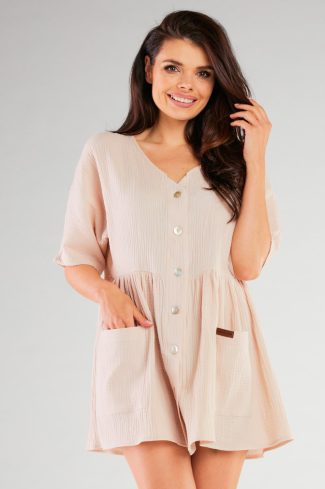 Beige Daydress in Day Dresses with Cotton and Lycra
