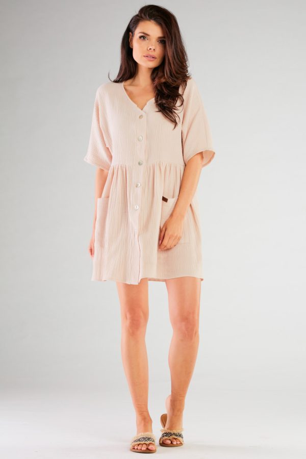 Beige Daydress in Day Dresses with Cotton and Lycra
