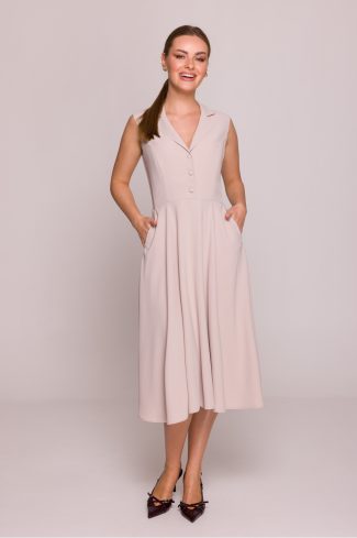 Beige Cocktail Dress in Formal Dresses, Cocktail Dresses with Spandex and Polyester