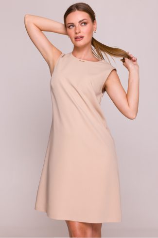 Beige Daydress in Day Dresses with Spandex, Polyester and Viscose