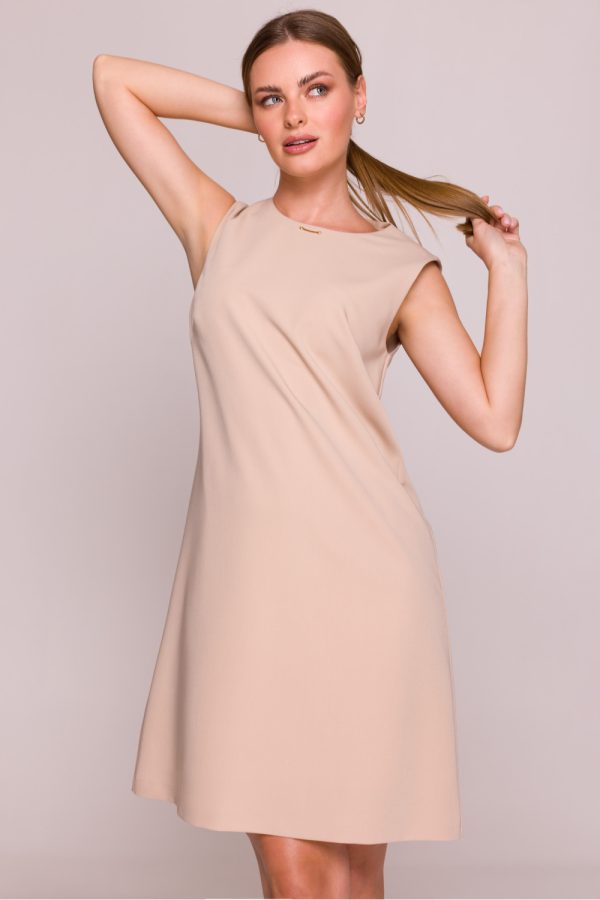 Beige Daydress in Day Dresses with Spandex, Polyester and Viscose