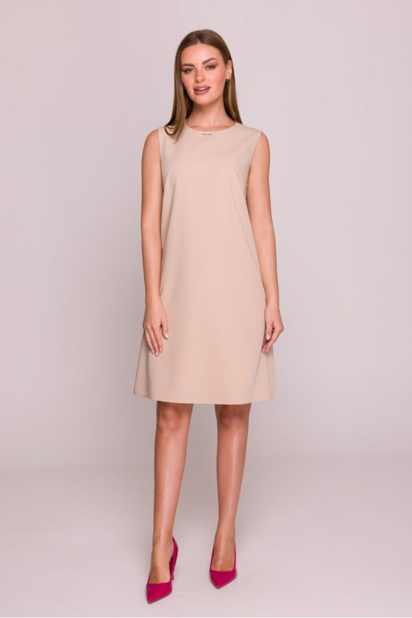 Beige Daydress in Day Dresses with Spandex, Polyester and Viscose