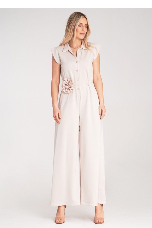 Beige Suit in Playsuits For Women with Spandex, Polyester and Viscose