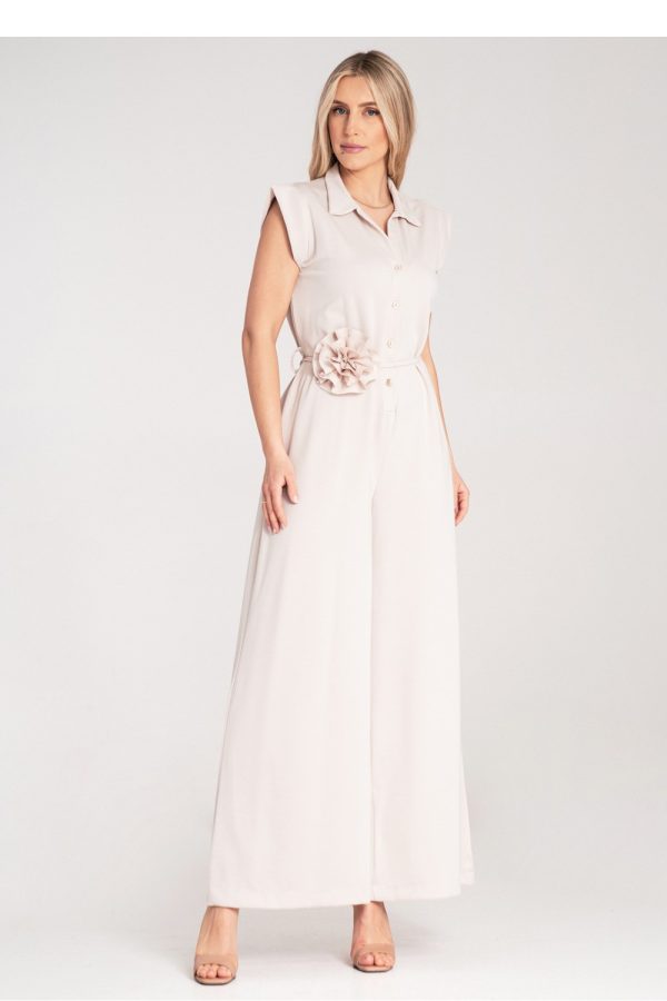 Beige Suit in Playsuits For Women with Spandex, Polyester and Viscose