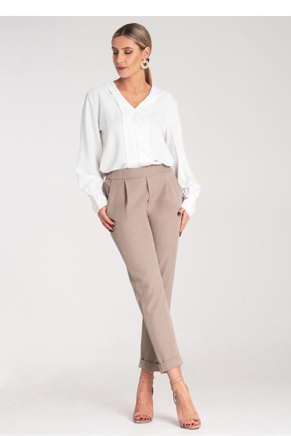 Beige Women Trousers in Pants, Trousers, Shorts with Spandex and Polyester