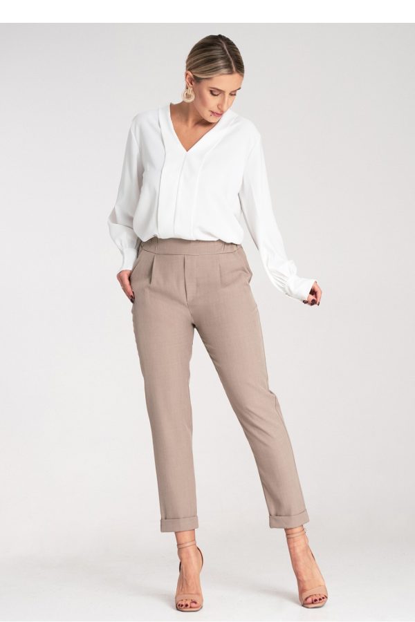 Beige Women Trousers in Pants, Trousers, Shorts with Spandex and Polyester
