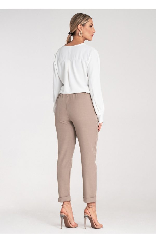 Beige Women Trousers in Pants, Trousers, Shorts with Spandex and Polyester