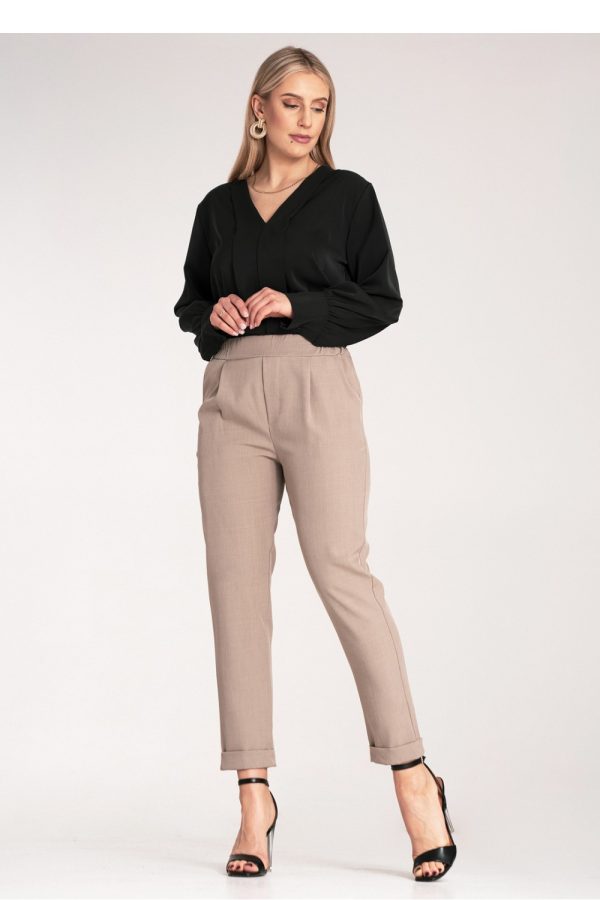 Beige Women Trousers in Pants, Trousers, Shorts with Spandex and Polyester