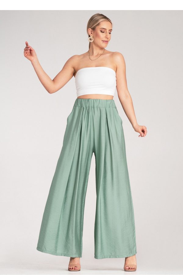 Green Women Trousers in Pants, Trousers, Shorts with Spandex and Viscose