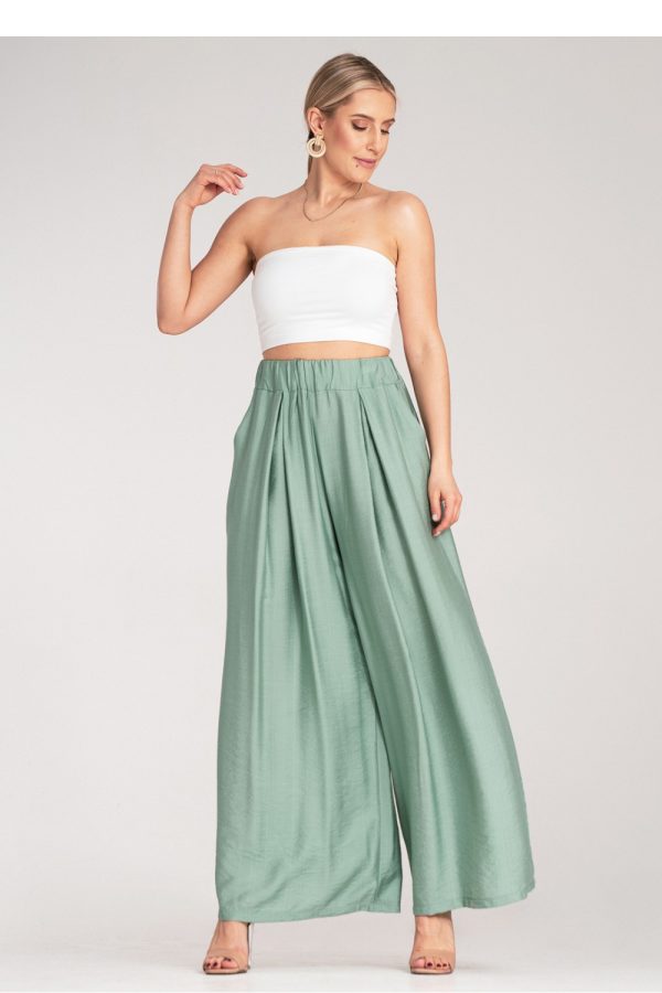 Green Women Trousers in Pants, Trousers, Shorts with Spandex and Viscose