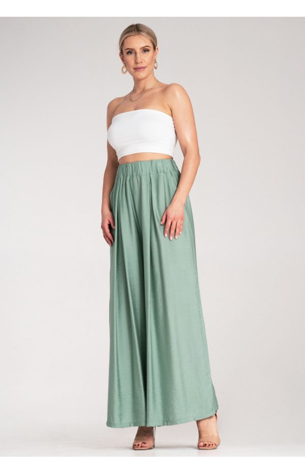 Green Women Trousers in Pants, Trousers, Shorts with Spandex and Viscose