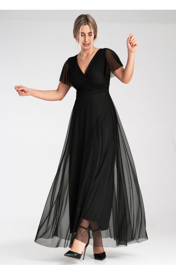 Black Long Dress in Evening Dresses with Spandex and Polyester