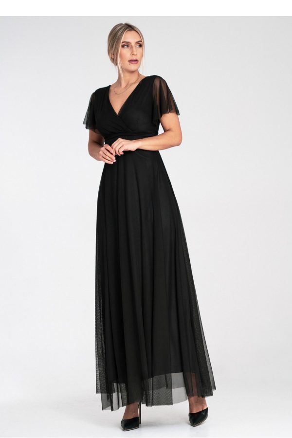 Black Long Dress in Evening Dresses with Spandex and Polyester