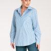 Blue Long Sleeve Shirt in Shirts For Women with Spandex and Polyester