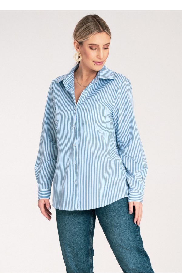 Blue Long Sleeve Shirt in Shirts For Women with Spandex and Polyester
