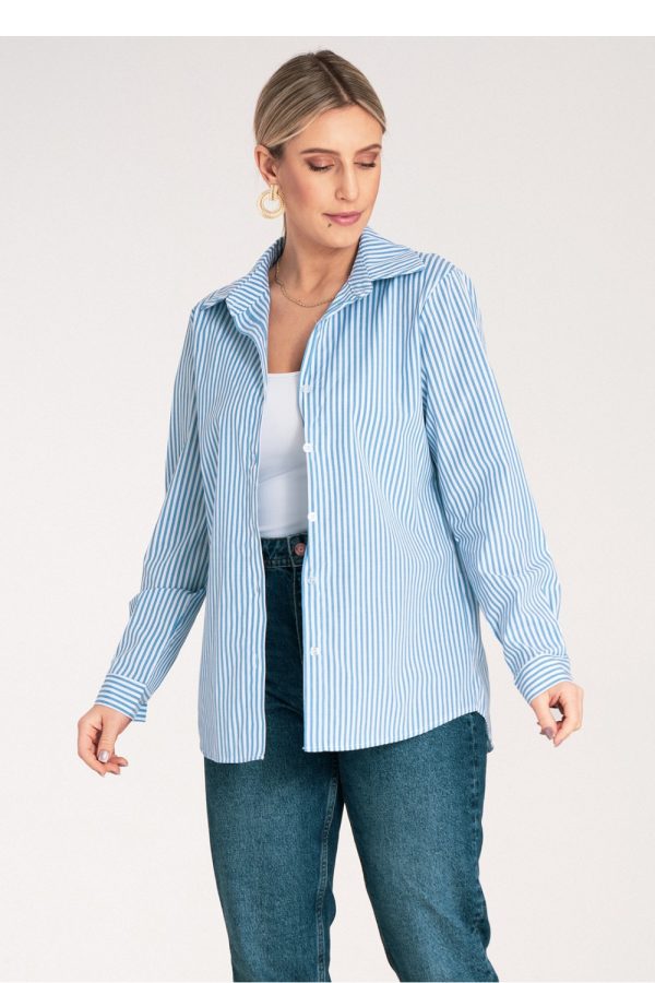 Blue Long Sleeve Shirt in Shirts For Women with Spandex and Polyester