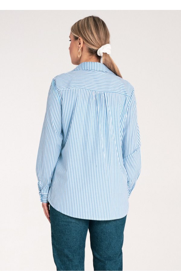 Blue Long Sleeve Shirt in Shirts For Women with Spandex and Polyester