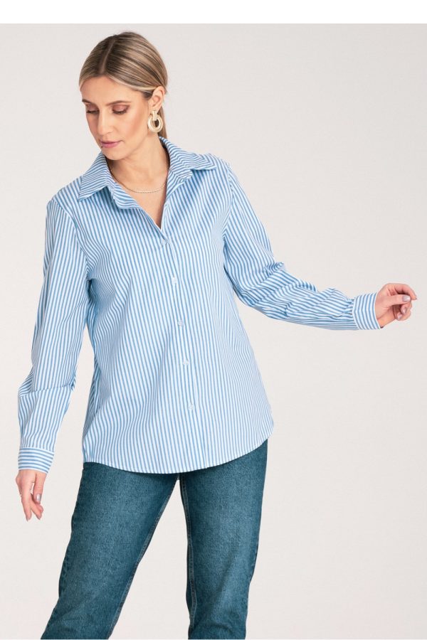 Blue Long Sleeve Shirt in Shirts For Women with Spandex and Polyester