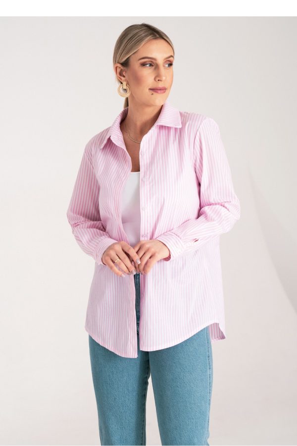 Pink Long Sleeve Shirt in Shirts For Women with Spandex and Polyester