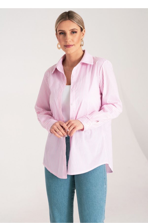 Pink Long Sleeve Shirt in Shirts For Women with Spandex and Polyester