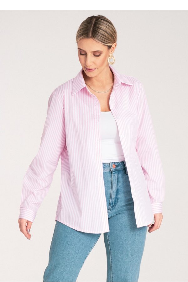 Pink Long Sleeve Shirt in Shirts For Women with Spandex and Polyester