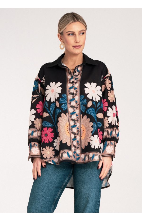 Black Long Sleeve Shirt in Shirts For Women with Polyester