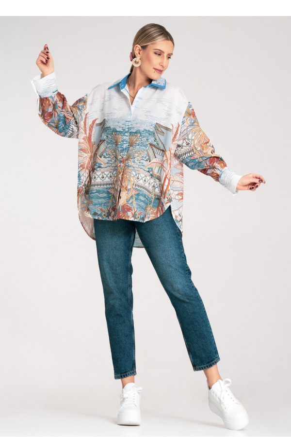 Blue Long Sleeve Shirt in Shirts For Women with Polyester