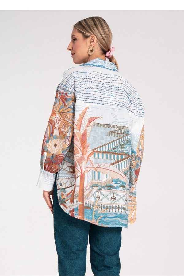 Blue Long Sleeve Shirt in Shirts For Women with Polyester