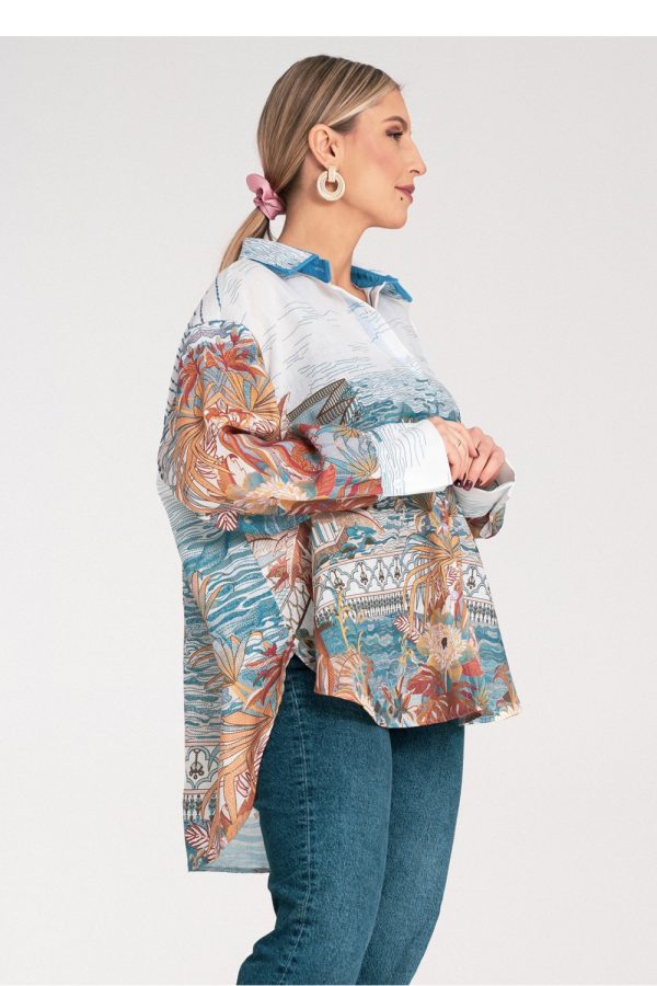 Blue Long Sleeve Shirt in Shirts For Women with Polyester