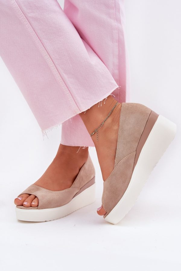 Beige Buskin in Sandals & Flip-Flops For Women with Fabric, Footbed and Heel Height