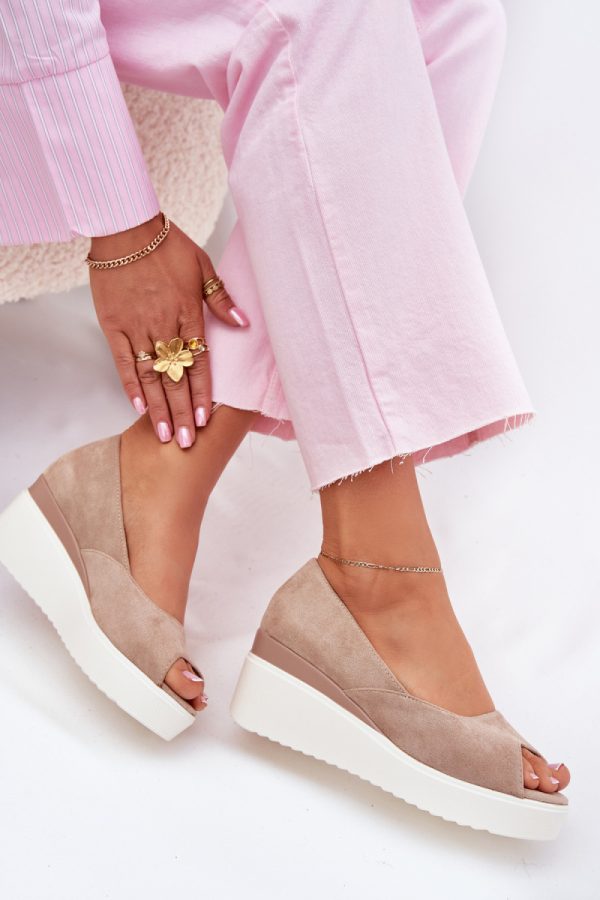 Beige Buskin in Sandals & Flip-Flops For Women with Fabric, Footbed and Heel Height