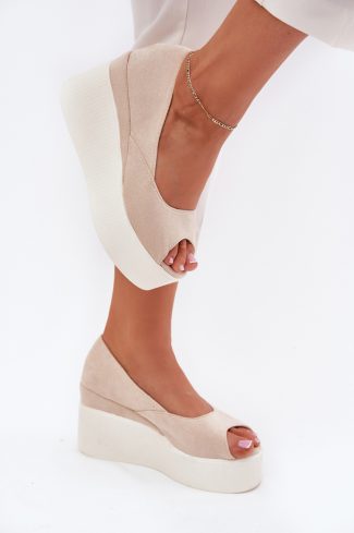 Beige Buskin in Sandals & Flip-Flops For Women with Fabric, Footbed and Heel Height
