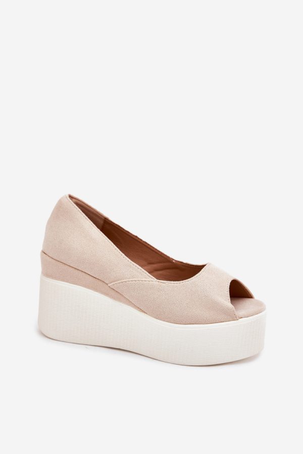 Beige Buskin in Sandals & Flip-Flops For Women with Fabric, Footbed and Heel Height
