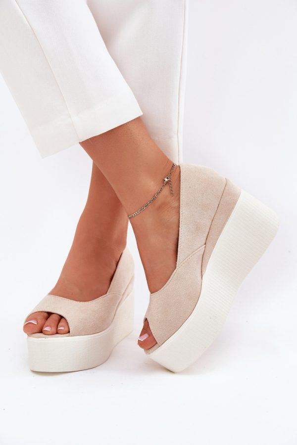 Beige Buskin in Sandals & Flip-Flops For Women with Fabric, Footbed and Heel Height